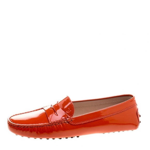 NEW ☀️ TOD’s Gommino Patent Leather Loafers☀️ Eye-catching Orange 🍊 - Picture 6 of 15